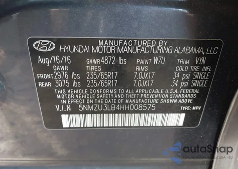 2017 Hyundai Santa Fe Sport 2.4L z USA, uszkodzony, nr VIN 5NMZU3LB4HH008575